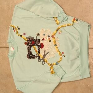 Vintage Mint Green Aplique Sewing Grandma Sweatshirt Size Large